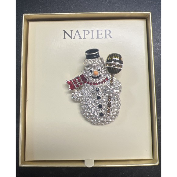 SNOWMAN‎ simulated Crystals Studded Silvertone Pin Brooch by NAPIER  - New - Picture 3 of 4